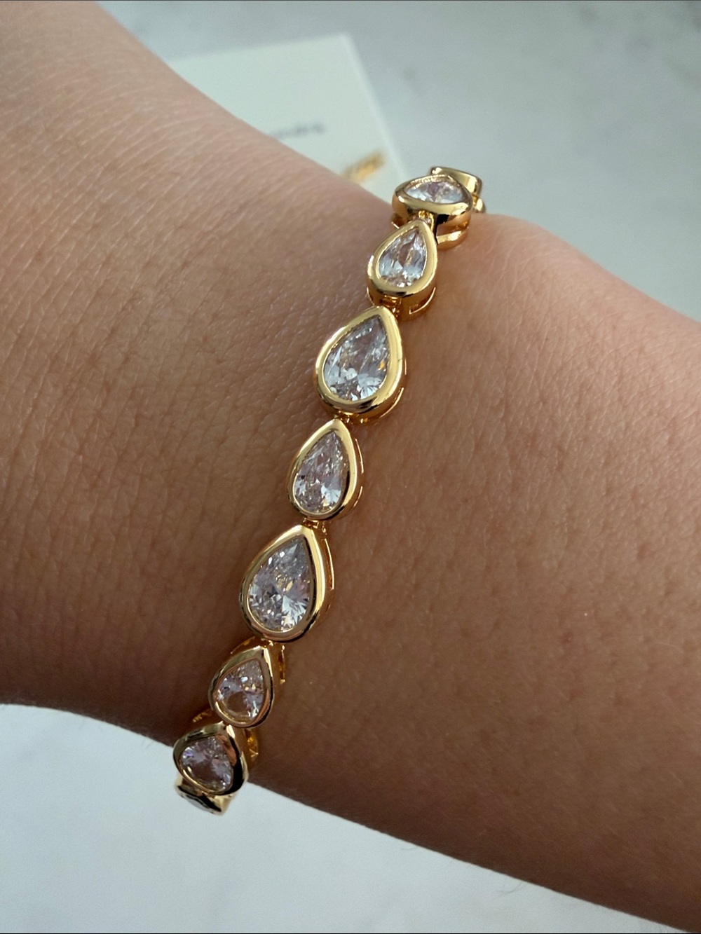 Leah Alexandra Gold Teardrop Crystal Tennis Bracelet - Picture 3 of 5